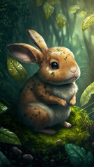 Wall Mural - Cute baby bunny in the forest