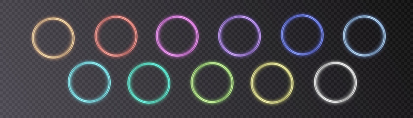 Poster - A set of glowing rings with bright illumination. Round abstract frame with glitter element, advertising and design and festive decoration.