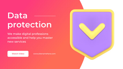 Poster - Cyberspace data protection internet safety account verified shield done checkmark social media banner 3d icon vector illustration. Online secure digital network connection password access verification