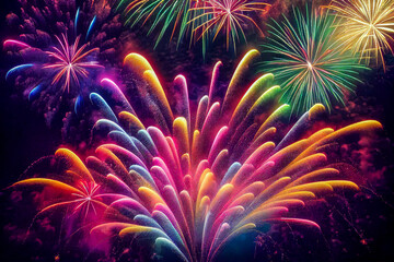 Wall Mural - fireworks in the night sky, generative ai art illustration
