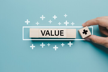 Business hand picking value added download progress and profit to benefit growth and development in business