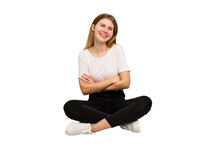 Young Caucasian Woman Sitting On The Floor Cutout Isolated