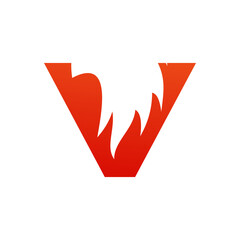 Letter v with fire logo template illustration