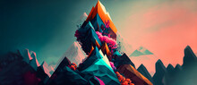Abstract Art. Colorful Painting Art Of An Abstract Mountain Landscape. Background Illustration. Generative AI.