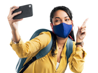 Wall Mural - PNG shot of a young woman taking a selfie while wearing a mask
