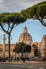 Wall Mural - Rome, Italy- November 2022: The beautiful ruins and architectures by the Fori Imperiali parc