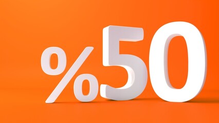 Fototapete - Word %50 sale on orange background. %50 3d text. 3d rendering.