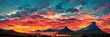 sunset landscape background wallpaper with mountain from afar. Generative AI