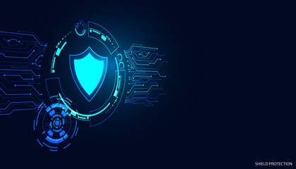 Poster - Abstract background digital concept cybersecurity shield anti virus malware spy protection cyber theft security On a blue-black background