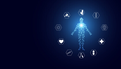 Poster - Abstract human and health icon. Medical, medical and treatment. Modern medical invention. On a modern blue background