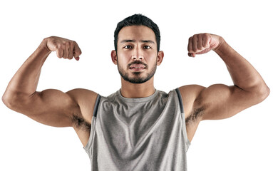 Wall Mural - PNG studio portrait of a muscular young man flexing his biceps