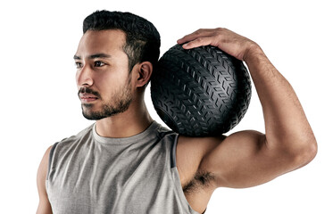 Wall Mural - PNG studio shot of a muscular young man holding an exercise ball