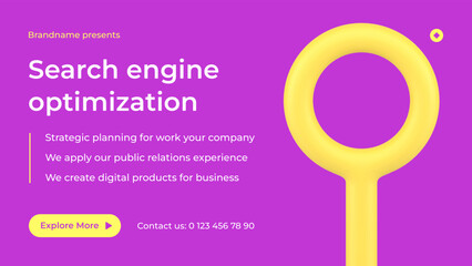 Poster - Search engine optimization SEO analysis cyberspace content development social media banner 3d icon vector illustration. Internet page monitoring digital marketing browsing business technology