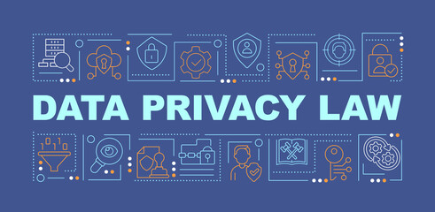 Wall Mural - data privacy law word concepts dark blue banner. consumer security. infographics with editable icons
