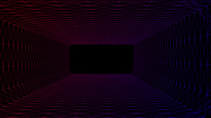 Poster - Galactic portal with linear connections. Optical illusion of a laser tunnel. Technological connections of space and time. The concept of leaders in the technological world. 3d rendering.