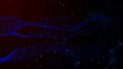 Poster - Textured wave of particles. Visualization of technological connections. Molecular connection of particles in space. A wave of atoms. 3d rendering.