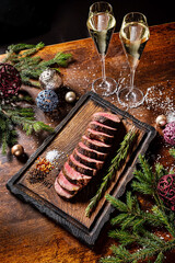 roast beef fillet on the Christmas table