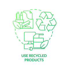Poster - Use recycled products green gradient concept icon. Reusable materials. Eco office culture. Sustainability abstract idea thin line illustration. Isolated outline drawing. Myriad Pro-Bold font used