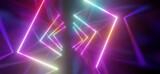Fototapeta Przestrzenne - Futuristic interior background geometric design of lasers glowing colorful neon 3d render