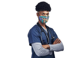 Wall Mural - PNG of a male nurse wearing a mask while standing.