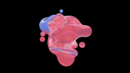 Wall Mural - 3D animation of Abstract smooth liquid shape. 4k seamless loop 3D animation. Smooth animation of bubbles, metaball with inner glow. alpha matte isolated on black background.