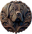 3d rendering of a mastiff on a metal badge without background