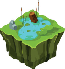 Sticker - Isometric terrain. Swamp texture island. Flying land