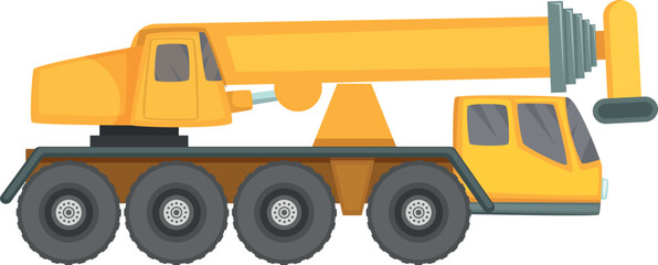 Wall Mural - Construction crane truck icon. Cartoon vehicle side view