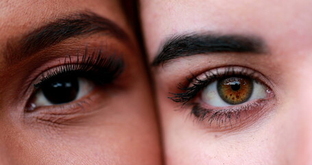 Wall Mural - Two beautiful diverse women eyes macro close-up, diversity