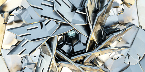 Poster - metal technology element surface in the sun 3d render illustration