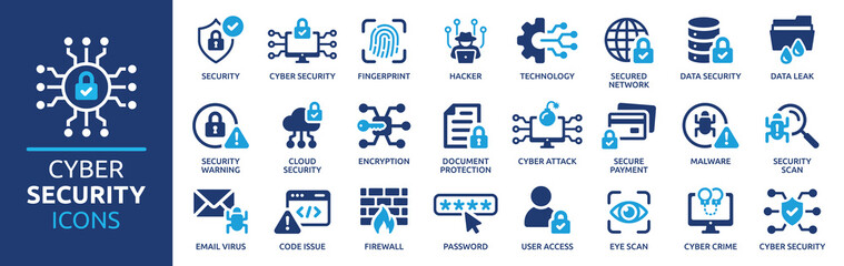 cyber security icon set. data protection symbol. secured network icon collection. technology concept
