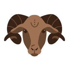 Face of a ram with horns. Isolated on white background. Flat vector eps. 