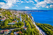 Trieste lighthouse Phare de la Victoire and cityscape panoramic aerial view