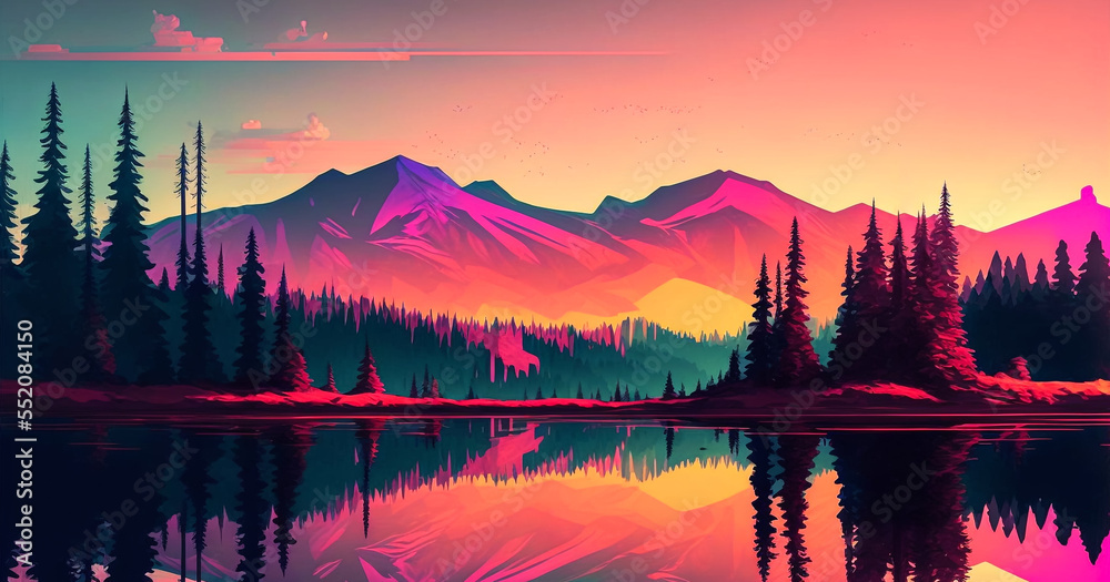 Abstract art. Colorful painting art of an abstract mountain landscape ...