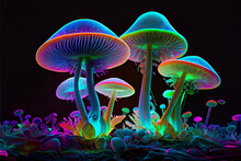 Psychedelic Mushroom Patch Neon Colors Generative Art