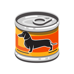 Wall Mural - Orange can with wet food for dogs cartoon illustration. Cartoon drawing of canned pet food or snack isolated on white background. Pet shop, domestic animal, care concept