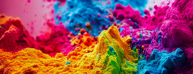 Wall Mural - panorama exploding liquid paint in rainbow colors, generative ai art illustration