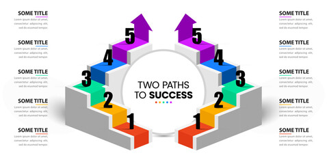 Infographic template. Two paths to success. Staircase with five steps