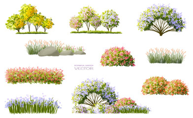 Wall Mural - vector watercolor blooming flower,tree or forest side view isolated on white background for landscap