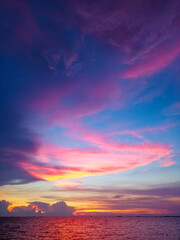Wall Mural - sunset red orange purple cloud on light and dark blue sky