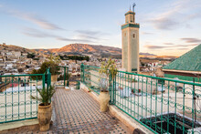 Famous Al-Qarawiyyin Mosque And University In Heart Of Historic Downtown Of Fez, Morocco.