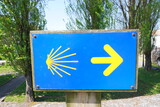 Fototapeta Kuchnia - Way of St James , Camino de Santiago , yellow arrow sign to Compostela , Galicia, Spain
