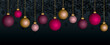 © Ester - Merry Christmas banner with coloured Christmas balls on dark background