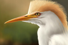 An Up-close View Of A Cattle Egret's Head In The Wild Cattle Egret Is A Bird. Generative AI