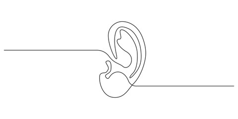 Aufkleber - One continuous line drawing of human ear. Icon Symbol of hear health and sensory aid in simple linear style. Mascot concept for world deaf day editable stroke. Doodle vector illustration