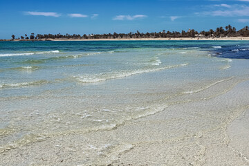 Wonderful view of the lagoon, white sand beach and blue sea. Djerba, Tunisia