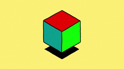 Poster - Hand drawn abstract looping animation. Hovering cube with red, green and blue sides turning
