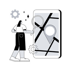 Poster - Mobile tracking soft abstract concept vector illustration. Monitoring software, navigation mobile app, gps tracking application, anti-theft soft, kids parental control, spy tool abstract metaphor.