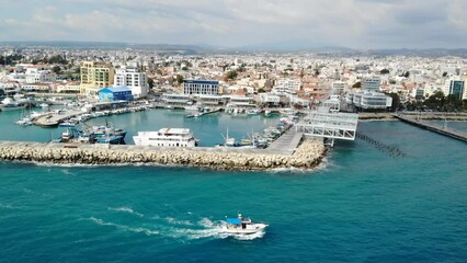 Wall Mural - Aerial drone view of boats and port of Limassol in Cyprus