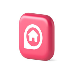 Poster - House in map pin GPS location distance searching button real estate agency app 3d isometric icon